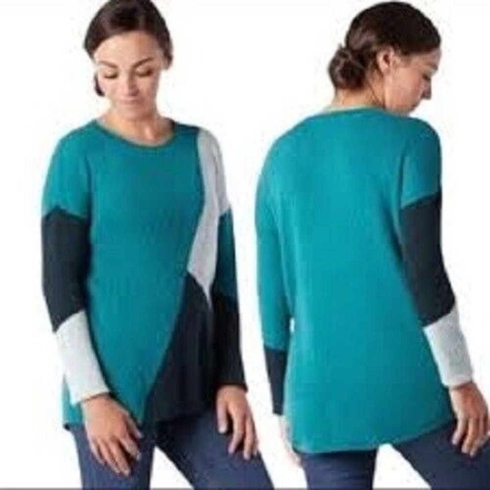 Smartwool Sweater Womens Colorblock Merino Wool Ski Sweater Turquoise Black SZ M